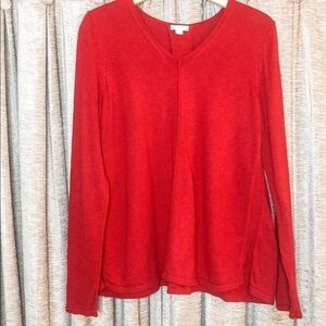 J Jill Red V Neck Pleated Back Sweater Size Small